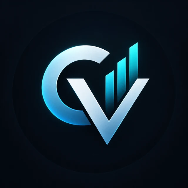 CoolVertical CV emblem with rising cyan bars